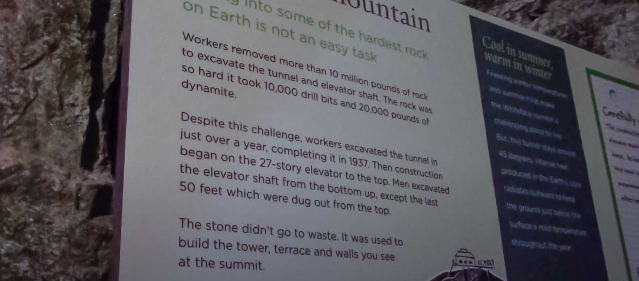 Sign in the elevator tunnel to the summit